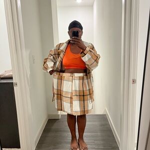 SHEIN Tan and White Plaid Skirt Set